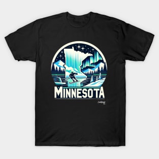 Minnesota's Winter Whisper: Northern Lights & Ice Sports - American Vintage Retro style USA State T-Shirt